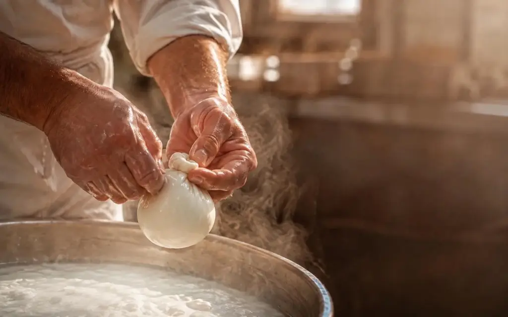 Lavorazione artigianale della burrata nel caseificio
