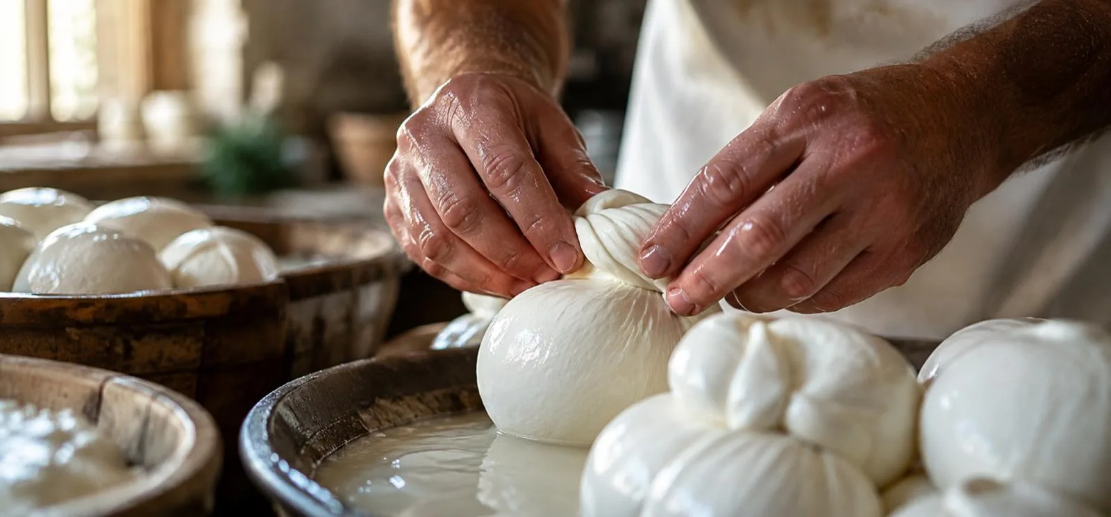 Burrata artigianale italiana prima della surgelazione